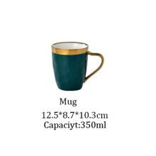 (a-Mug) Royal Green Ceramic Tableware Set With Golden Inlay Porcelain Steak Fish Fruit Plate Salad Rice Noodle Bowl Spoon Fork Knife