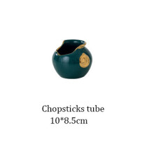 (a-Dinnerware Tube) Royal Green Ceramic Tableware Set With Golden Inlay Porcelain Steak Fish Fruit Plate Salad Rice Noodle Bowl Spoon Fork Knife