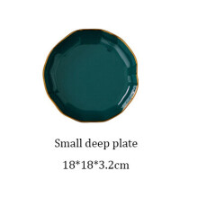 (a-Small Deep Plate) Royal Green Ceramic Tableware Set With Golden Inlay Porcelain Steak Fish Fruit Plate Salad Rice Noodle Bowl Spoon Fork Knife