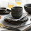 (a-E) Phnom Penh Household Kitchen Tableware European Creative Steak Plate Black Ceramic Dishes Spoon  Bowl Dish Flatware Set 4