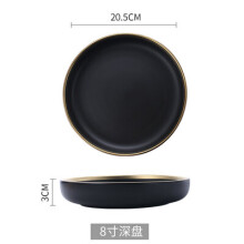 (a-Black deep plate) White And Black Round Gold Stroke Ceramic Dinner Plate Set Porcelain Steak Tableware Rice Soup Bowl Spoon Dish Home Decoration