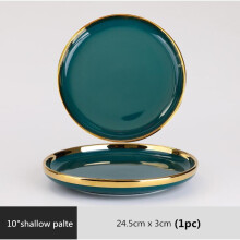 (a-10 inch plate 1pcs) Gilt Rim Green Ceramic Plate Steak Food Plate Tableware Bowl Ins Dinner Dish High End Porcelain Dinnerware Set For Family Hotel