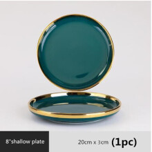 (a-8 inch plate 1pcs) Gilt Rim Green Ceramic Plate Steak Food Plate Tableware Bowl Ins Dinner Dish High End Porcelain Dinnerware Set For Family Hotel