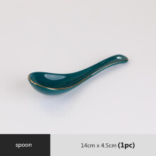 (a-Spoon 1pcs) Gilt Rim Green Ceramic Plate Steak Food Plate Tableware Bowl Ins Dinner Dish High End Porcelain Dinnerware Set For Family Hotel