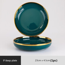(a-9 inch plate 1pcs) Gilt Rim Green Ceramic Plate Steak Food Plate Tableware Bowl Ins Dinner Dish High End Porcelain Dinnerware Set For Family Hotel