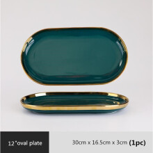 (a-12 inch plate 1pcs) Gilt Rim Green Ceramic Plate Steak Food Plate Tableware Bowl Ins Dinner Dish High End Porcelain Dinnerware Set For Family Hotel