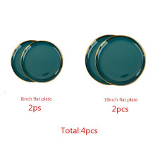 (a-4pcs) Gilt Rim Green Ceramic Plate Steak Food Plate Tableware Bowl Ins Dinner Dish High End Porcelain Dinnerware Set For Family Hotel