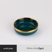(a-Small dish) Gilt Rim Green Ceramic Plate Steak Food Plate Tableware Bowl Ins Dinner Dish High End Porcelain Dinnerware Set For Family Hotel