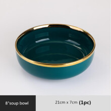 (a-8 inch bowl 1pcs) Gilt Rim Green Ceramic Plate Steak Food Plate Tableware Bowl Ins Dinner Dish High End Porcelain Dinnerware Set For Family Hotel