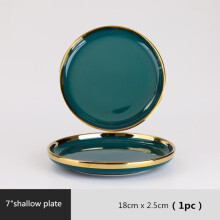 (a-7 inch plate 1pcs) Gilt Rim Green Ceramic Plate Steak Food Plate Tableware Bowl Ins Dinner Dish High End Porcelain Dinnerware Set For Family Hotel