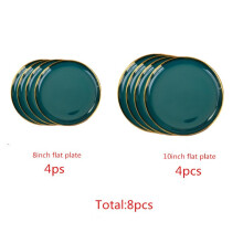 (a-8pcs) Gilt Rim Green Ceramic Plate Steak Food Plate Tableware Bowl Ins Dinner Dish High End Porcelain Dinnerware Set For Family Hotel