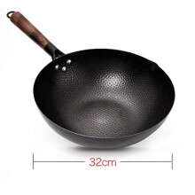 (a-32CM WOK) Handmade Iron Pot 32CM Frying Pan Uncoated Health Wok Non-Stick Pan Gas Stove Induction Cooker Universal Wood Cover Iron Wok