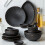 (a-E) Phnom Penh Household Kitchen Tableware European Creative Steak Plate Black Ceramic Dishes Spoon  Bowl Dish Flatware Set 2