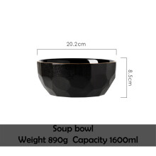 (a-8 Inch bowl) Black Porcelain Dishes Plates for Food Dinner Set Plate Ceramic Steak Plate Salad Soup Bowl Dinnerware Set for Restaurant Hotel