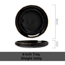(a-8 inch plate) Black Porcelain Dishes Plates for Food Dinner Set Plate Ceramic Steak Plate Salad Soup Bowl Dinnerware Set for Restaurant Hotel
