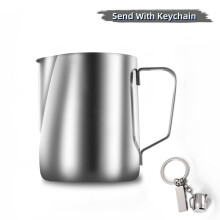 (a-With Keychain 350ml) Stainless Steel Milk Frothing Pitcher Espresso Steam Coffee Barista Craft Latte Cappuccino Milk Cream Cup Frothing Jug Pitcher