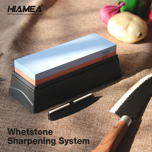 (a-600 1000 with base) HIAMEA Kitchen Knife Sharpener Whetstone Sharpening System Sharpening Stone Double Sided Whetstone Honing Set whetstone 2