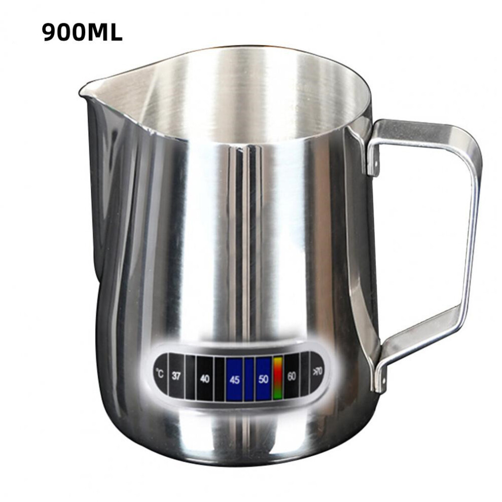 (a-900ML with Latte) Milk Frothing Pitchers with Integrated Thermometer Latte Art Jug Stainless Steel Creamer Temperature Espresso Steaming Pitchers