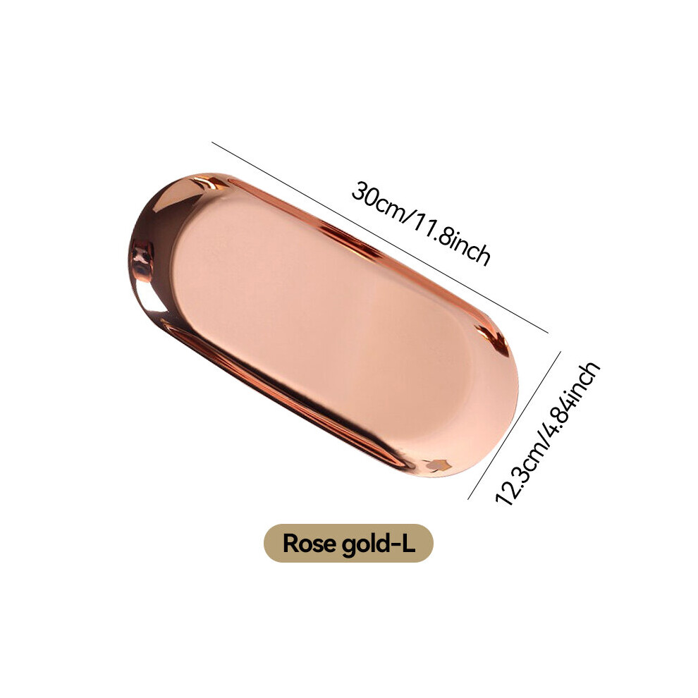 (a-Rose gold-L) Kitchen Nordic Style Gold Silver Stainless Steel Dessert Dining Plate Nut Cake Fruit Plate Towel Tray Snack Western Steak Plate-image-OPC-PBTHWG6-NEW