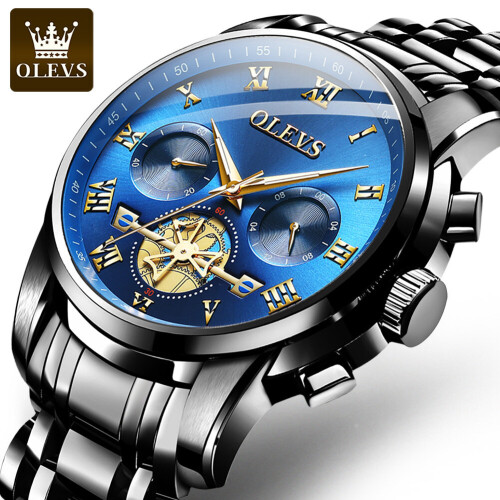 Classic Big Face Quartz Watches Men Business Dress Watch Flywheel Multifunction Luminous Stainless Steel Wristwatch
