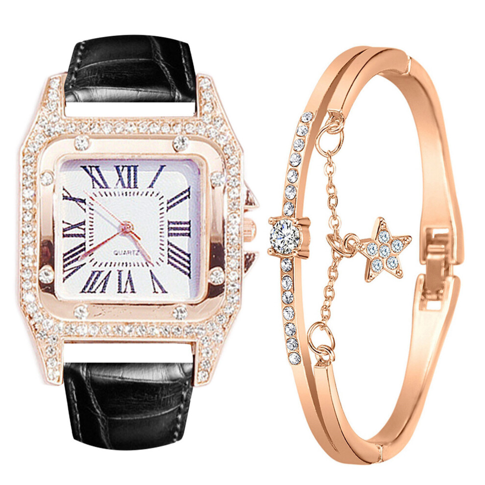 Ladies Watch Strap Square Dial Diamond And Star Bracelet Quartz Wrist Watches Set Relogio Montres Femmes Shiping-image-OPC-PBTJFSY-NEW