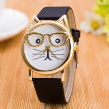 Cartoon Cat Women Watch Creative Glasses Children Wristwatch Leopard Print Watch Children's Watches Girl