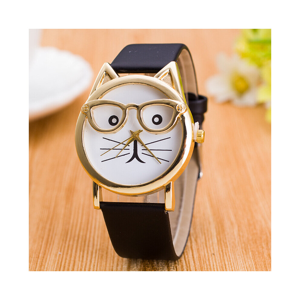 Cartoon Cat Women Watch Creative Glasses Children Wristwatch Leopard Print Watch Children's Watches Girl-image-OPC-PBTJGB6-NEW