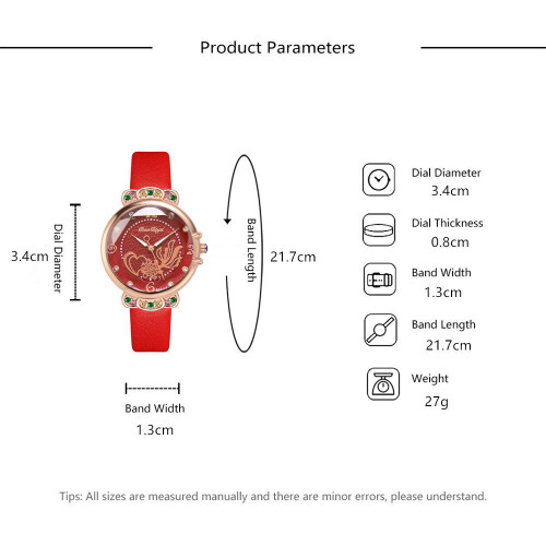 Diamond-Set Openwork Goldfish Dial Women's Leather Quartz Wristwatch 2