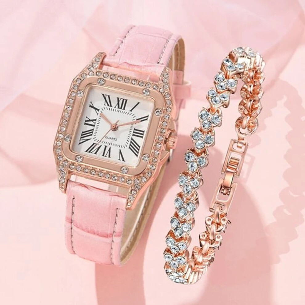 Women Watch Square Dial Watches Set Ladies Leather Band Quartz Wristwatch Diamond Bracelet Female Clock Zegarek Damski-image-OPC-PBTJGVM-NEW