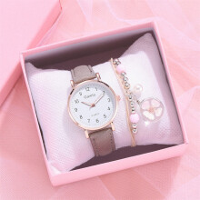 Women Watches Bracelet Set Girls Gift Leather Quartz Watch Student with Bracelet for Womens