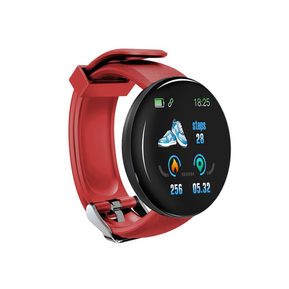 D18smart Watch Men Women Blood Pressure Heart Rate Monitoring Bracelet Fitness Calorie Pedometer Call Information Reminder Clock Red 885653787054