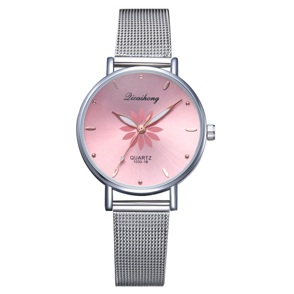 Ladies Quartz Clock Womens Watche Silver Women Wristwatches Flowers Dial Metal Mesh Band Bracelet Quartz