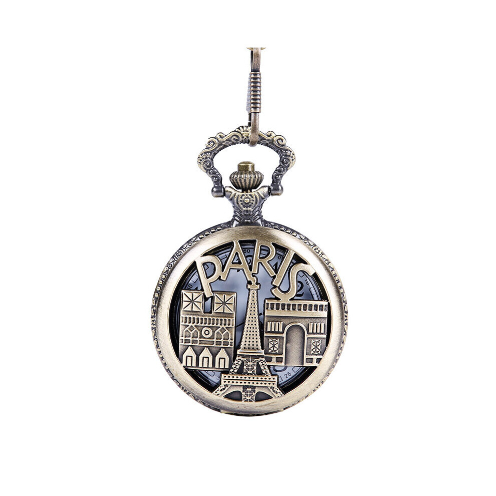 Hot West Watch Hollow Eiffel Tower Castle Pocket Watch Vintage Bronze Floral Engraved Back Case Pendant-image-OPC-PBTJKGC-NEW