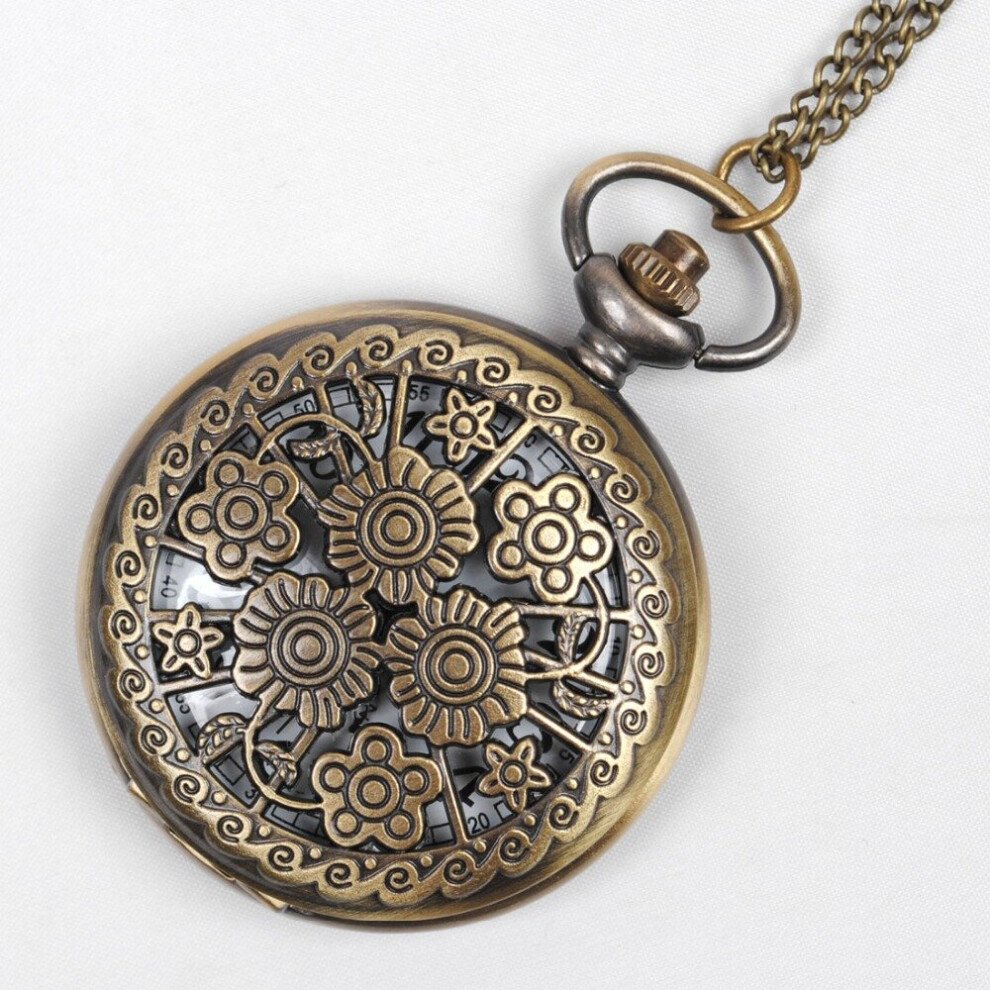 Classic charm camellia perspective pocket watch bronze retro hollow chain quartz montel casual pocket watch-image-OPC-PBTJKGB-NEW