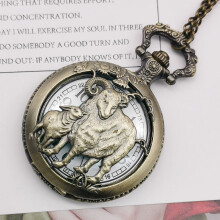 Unisex Kids Quartz Pocket Watches Sheep Zodiac Symbol Fob Watches Chain Watch for Men Women