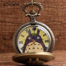 Bronze Japanese Animated Locket Totoro Pocket Watch Necklace Chain Antique Quartz Kids Clock Boys Relogio De Bolso Hot