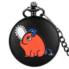Orange Chainsaw Dog Matte Quartz Pocket Watch Gift for Anime Boy Necklace Pendant Pocket Clock Steampunk Retro Timepiece