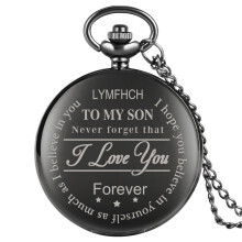 Vintage Carving To My Son Theme Bronze Pocket Watch Roman Numeral Display Pendant Clock Hours Birthday For Boy