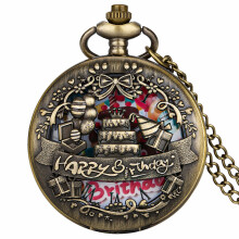 Hollow Cake Roman Numerals Birthday Dial Pendant Pocket Watch Retro Bronze Necklace Pocket Clock Birthday for Kids