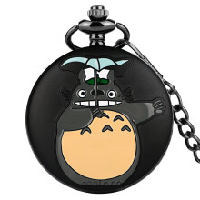 Matte Black/Bronze Cartoon Pattern Quartz Pocket Watch Kids Men Women Roman Numerals Display Round Dial Vintage Necklace Watch