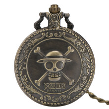 Bronze One Piece Anime Themed Necklace Pocket Watch Pendant Anime Boy Souvenir Antique Pocket Clock with Fob Chain