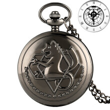 Retro Silver/Bronze Tone Fullmetal Alchemist Pocket Watch Cosplay Edward Elric Anime Boy Pendant Necklace Chain Gift