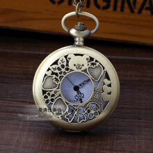 Bronze Bear Eiffel Tower Strawberry Cartoon Hollow Quartz Pocket Watch With Pendant Necklace Chain Children Kids Gift