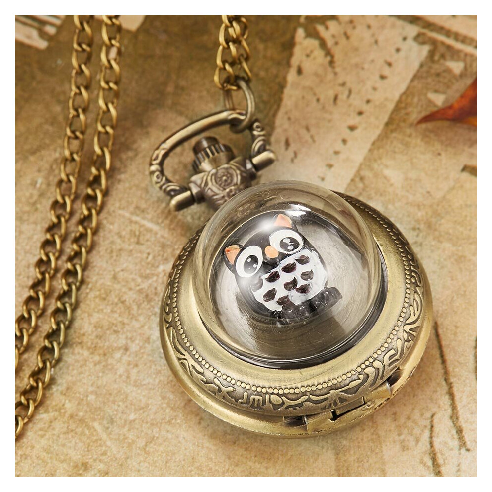 Unique Vintage Dolphin Owl Bear Translucent Pocket Watch Retro Necklace Fob Clock Chain Pendant Men Women For Kids-image-OPC-PBTJMVC-NEW