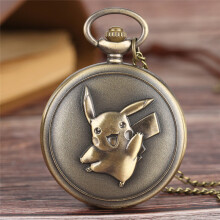 Bronze Lovely Cartoon Pattern Men Women Quartz Clock Arabic Number Pocket Watch for Kid with Sweater Necklace Chain