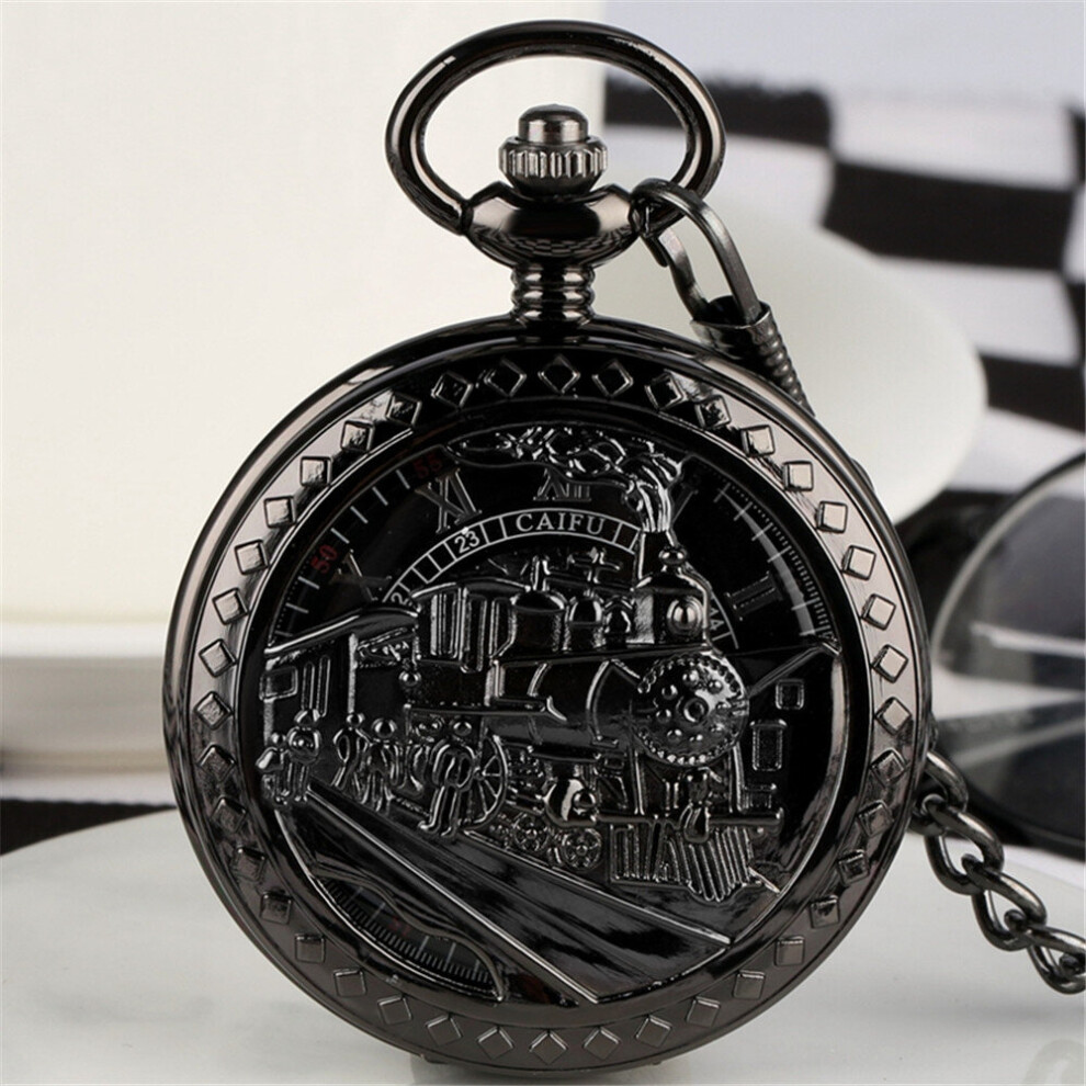 Vintage Black/Silver/Rose Steampunk Train Mechanical Hand Winding Pocket Watch Antique Pendant Clock Timepiece Male-image-OPC-PBTJNC8-NEW