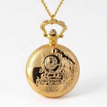 Hot Watch Pocket Watch Classic Locomotive Golden Clock Bronze Vintage Quartz Pocket FOB Watch Boys Girls Kids