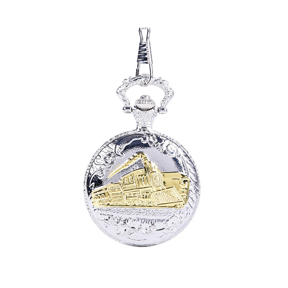 Embossed Running Steam Train Pocket Watch Chain siliver and golden Metal Dress Casual Men Women Fob Watch Antique-image-OPC-PBTJNBZ-NEW