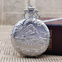 Silver Tone Skeleton Railway Running Train Quartz Pocket Watches Locomotive Chain Watches Women Men CF1069