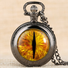 Unique Mens Pocket Watch Yellow Vertical Pupil Pattern Pocket Watch for Boy Arabic Number Quartz Analog Watches for Teenager